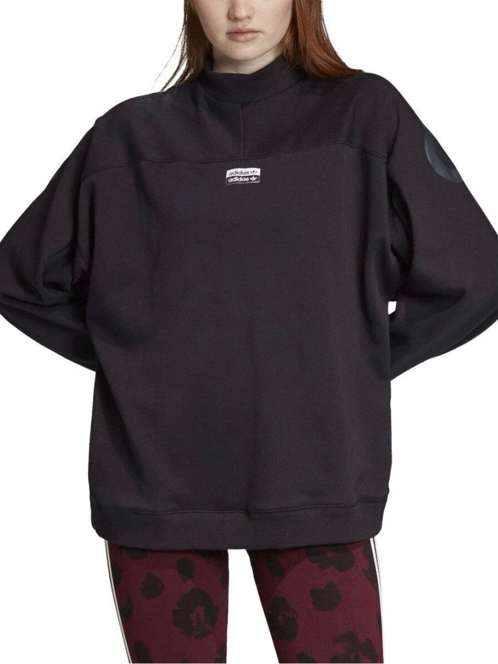 Adidas Originals Black Mock Neck Sweatshirt Trefoil Logo Back 3 Stripe Cuffs Med